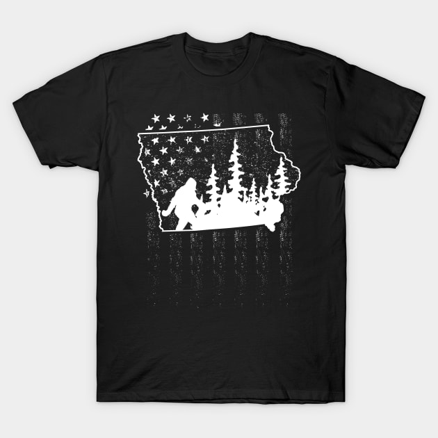 Iowa Bigfoot American Flag T-Shirt by Tesszero